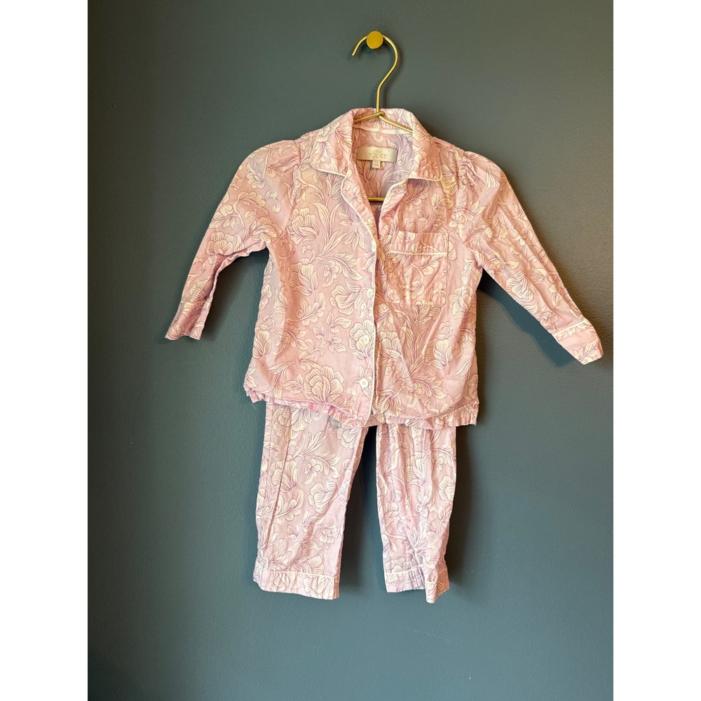 Little Yolke Kids‎ Pink Floral Pajama Set Button Down Top and Pants 1-2 YRS